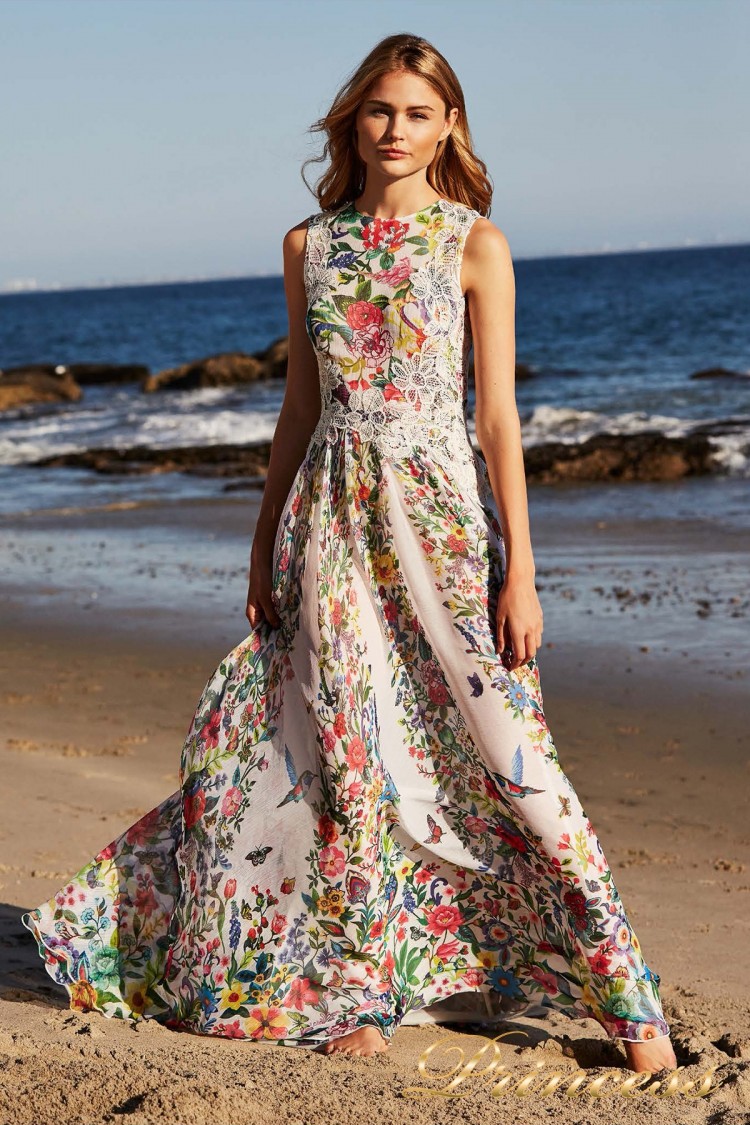 Вечернее платье BDQ 18398L WHITE FLORAL PRINT. цветочного цвета